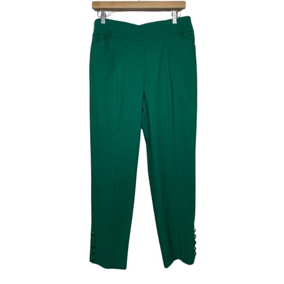 WORTHINGTON | Holiday Button Detail Green Pull On Skinny Ankle Pants | Size M - Picture 1 of 10